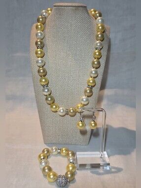 Masami South Sea Mother of Pearl Jewelry Set, Rhodium Over Sterling Silver